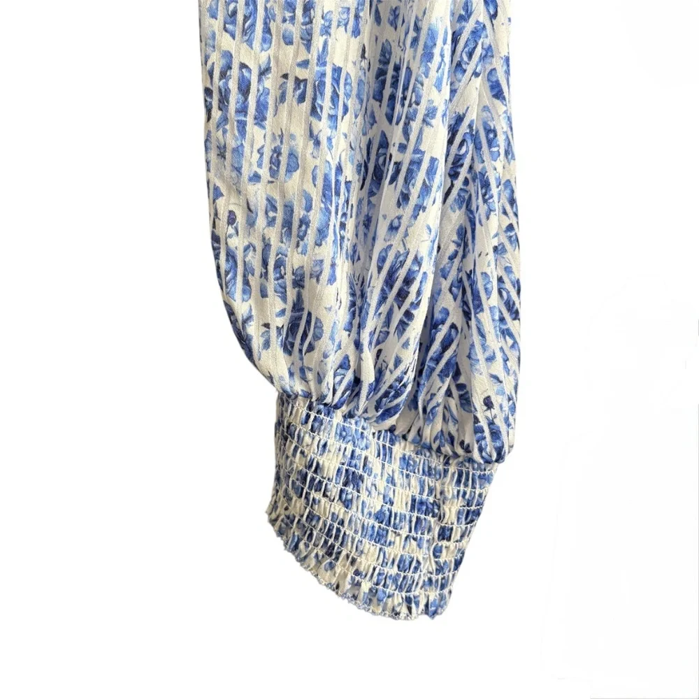 Alice + Olivia Molli Belted Floral Mini Dress Size 12 Blue Long Sleeve Feminine - Picture 5 of 8